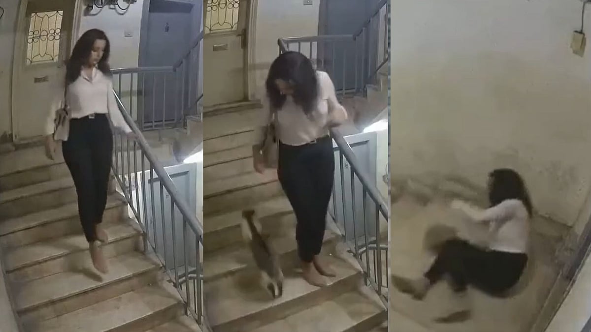 Egypt CCTV Captures Woman Falling Down Stairs