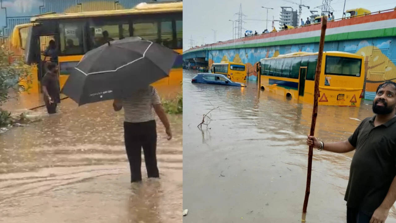 Gurgaon Rains Strand School Buses for Hours