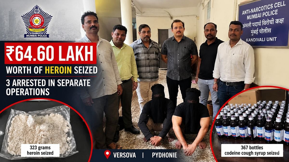 Mumbai Police Seize ₹64.60 Lakh Heroin, 367 Codeine Bottles