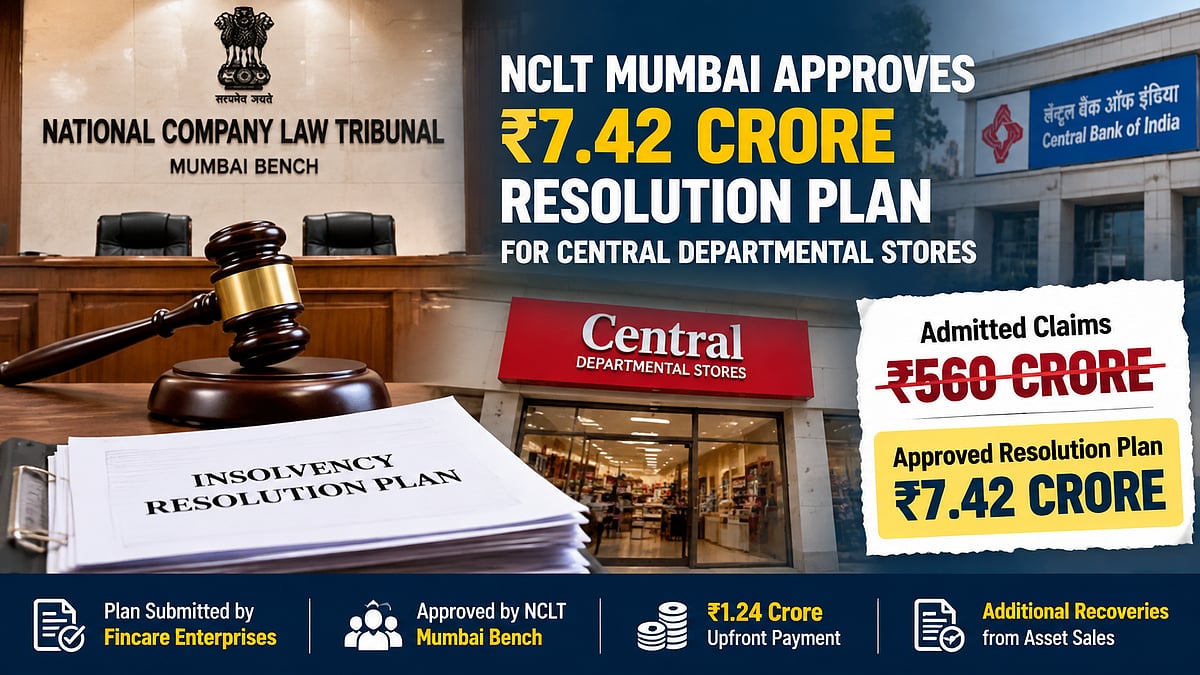 NCLT Approves ₹7.42 Crore Resolution Plan For Central Departmental Stores