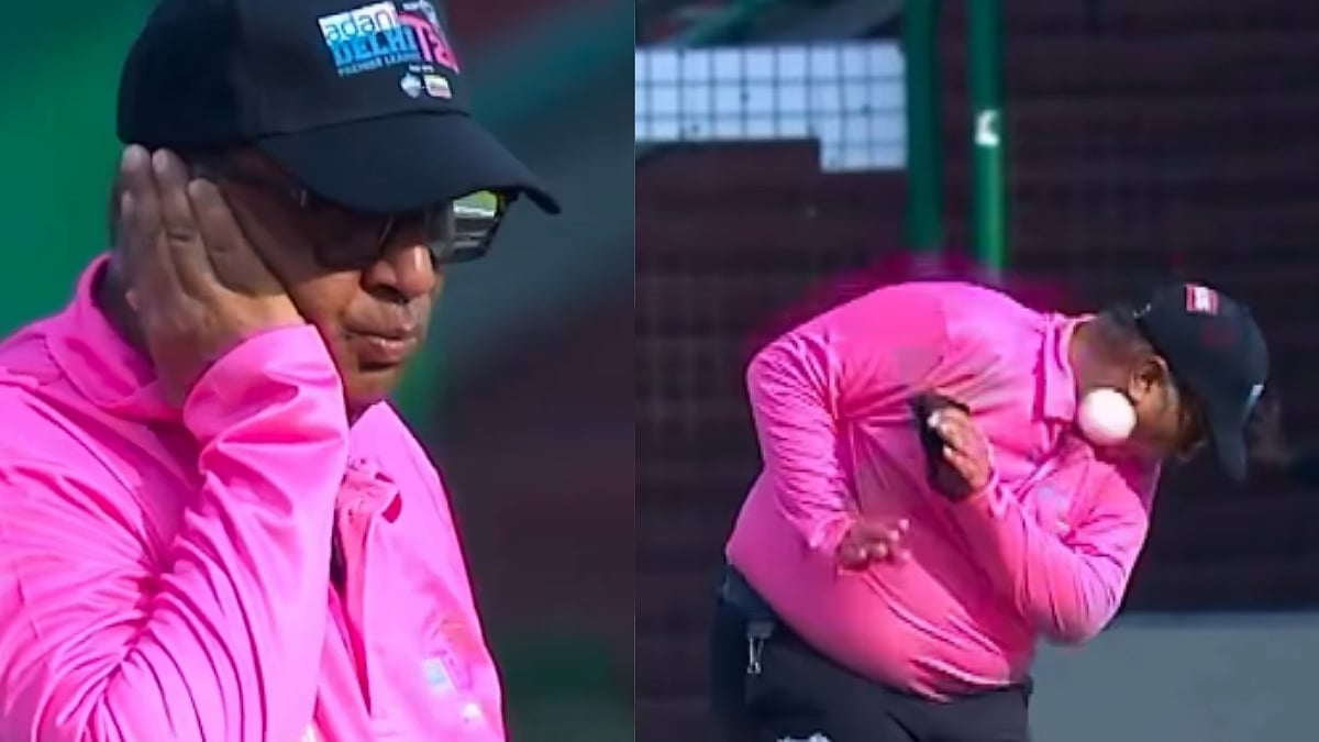 Umpire Dharmesh Bhardwaj Hit On Face During DPL Match
