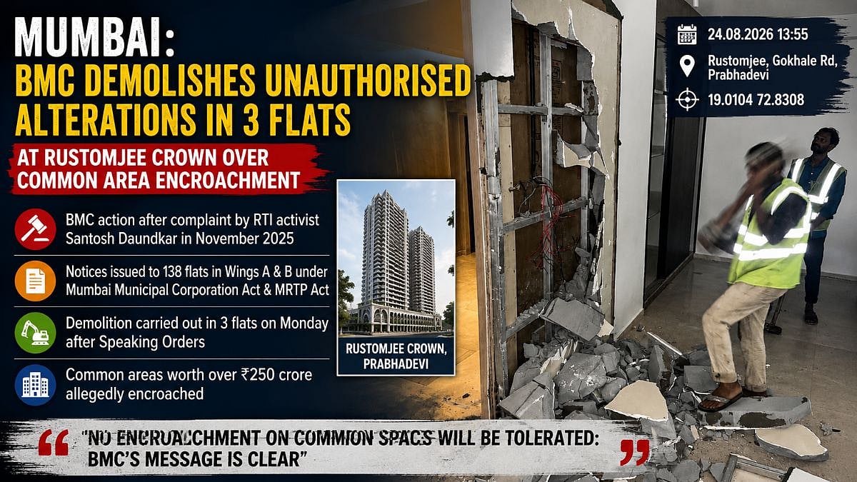 BMC Demolishes 3 Rustomjee Crown Flats Over Common Area Encroachment