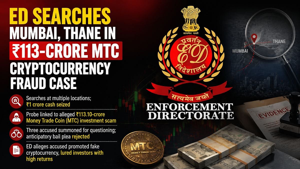 ED Searches Mumbai, Thane In ₹113-Crore Cryptocurrency Fraud