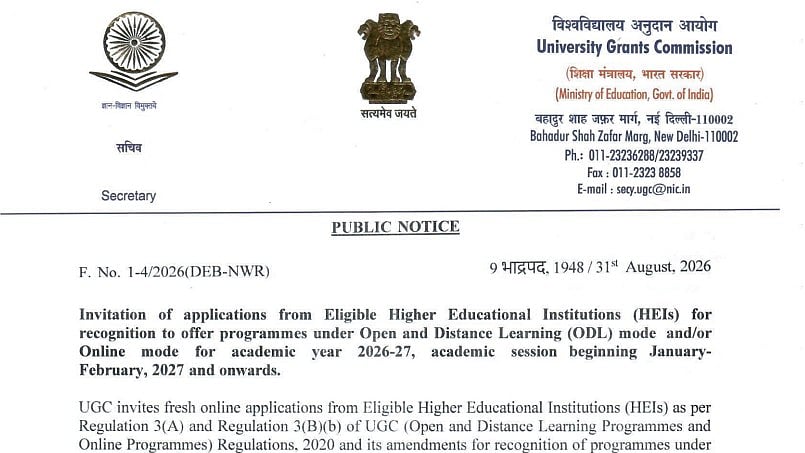UGC Invites Applications For ODL, Online Programmes 2026-27