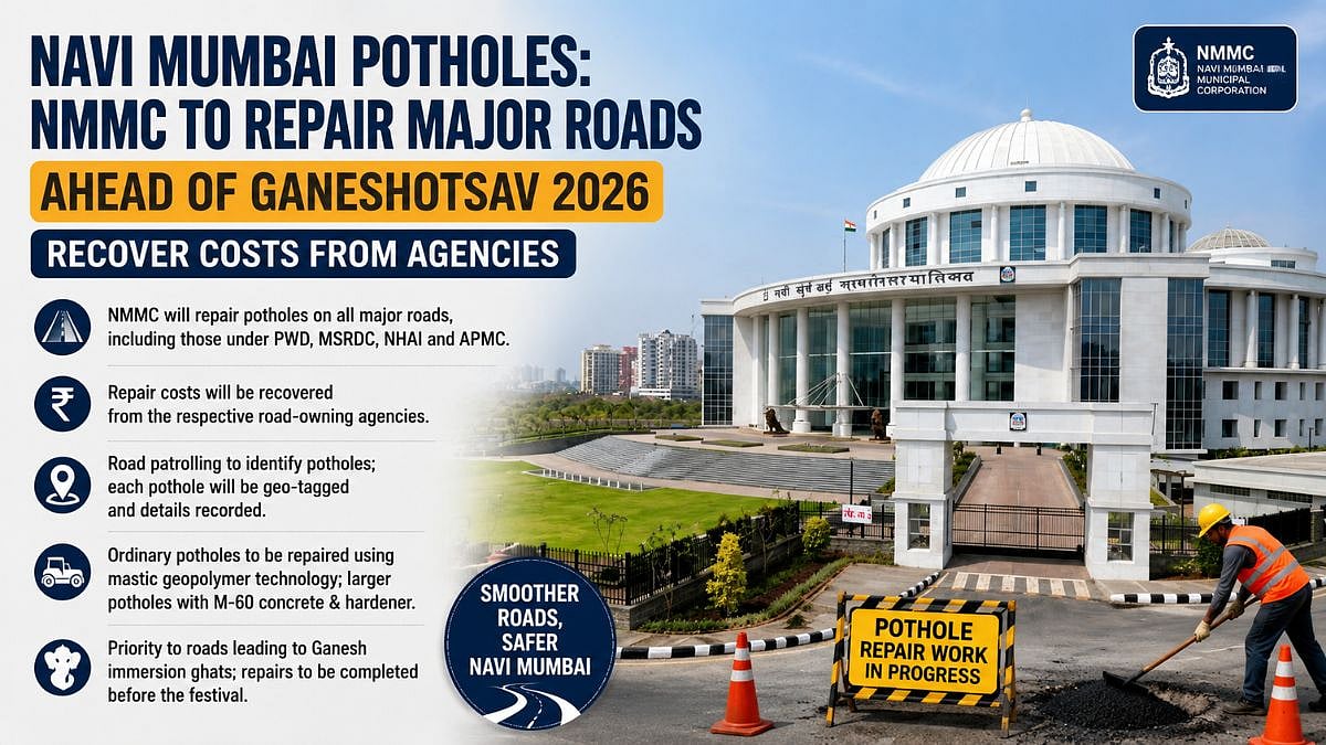 NMMC To Repair Navi Mumbai Potholes Ahead Of Ganeshotsav 2026