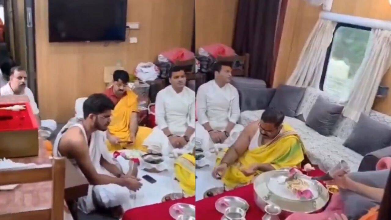 Puja Held Inside Moving Train Coach