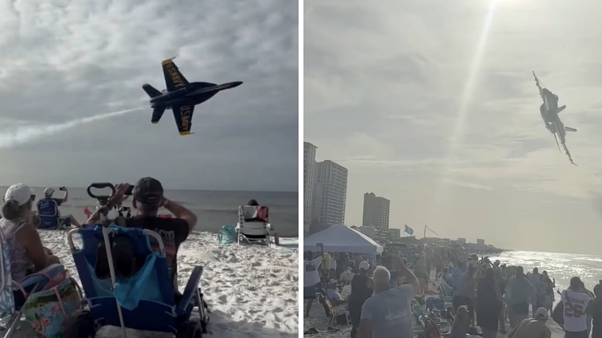 US Navy's Blue Angels Perform Low Flyby Over Florida Beach