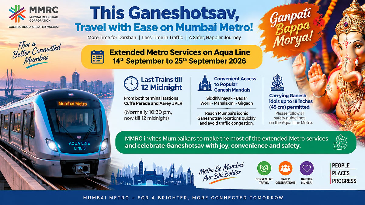 Mumbai Metro Line 3 Extends Hours Till Midnight For Ganeshotsav