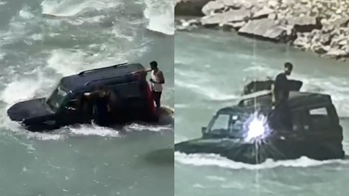 Scorpio Stuck in J&K River After Stunt Goes Wrong