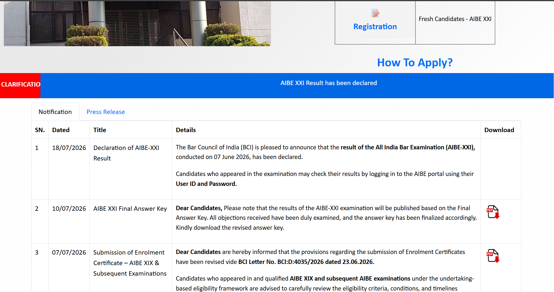 AIBE XXI Results Out Now