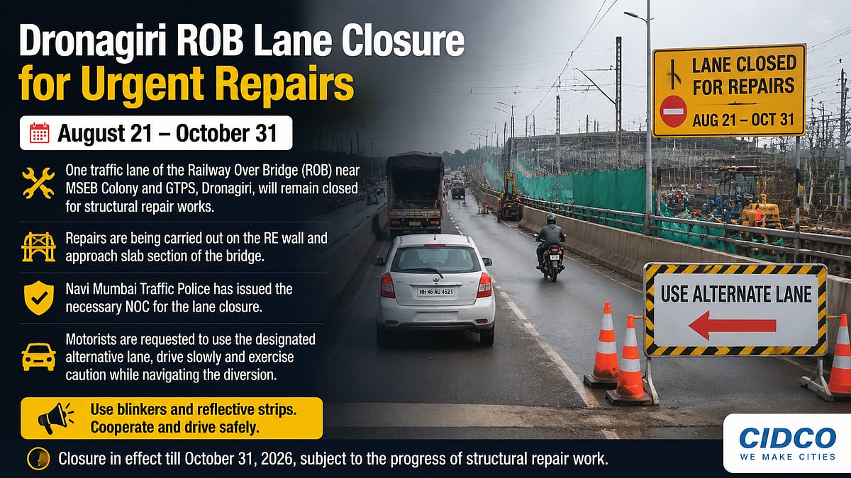 Dronagiri Railway Bridge Lane Closed Till Oct 31