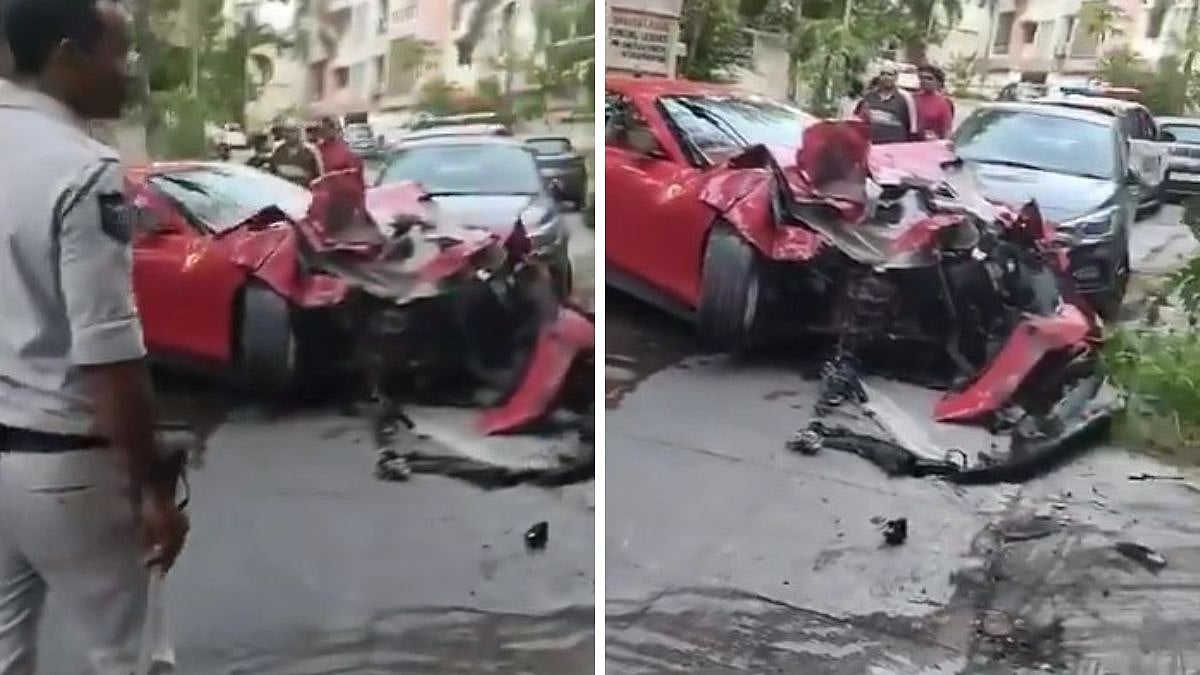 Ferrari Crashes Into Apartment Gate In Hyderabad