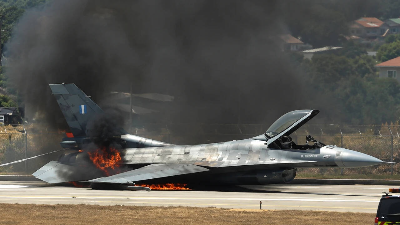 F-16 Crashes, Catches Fire at Greek Airport