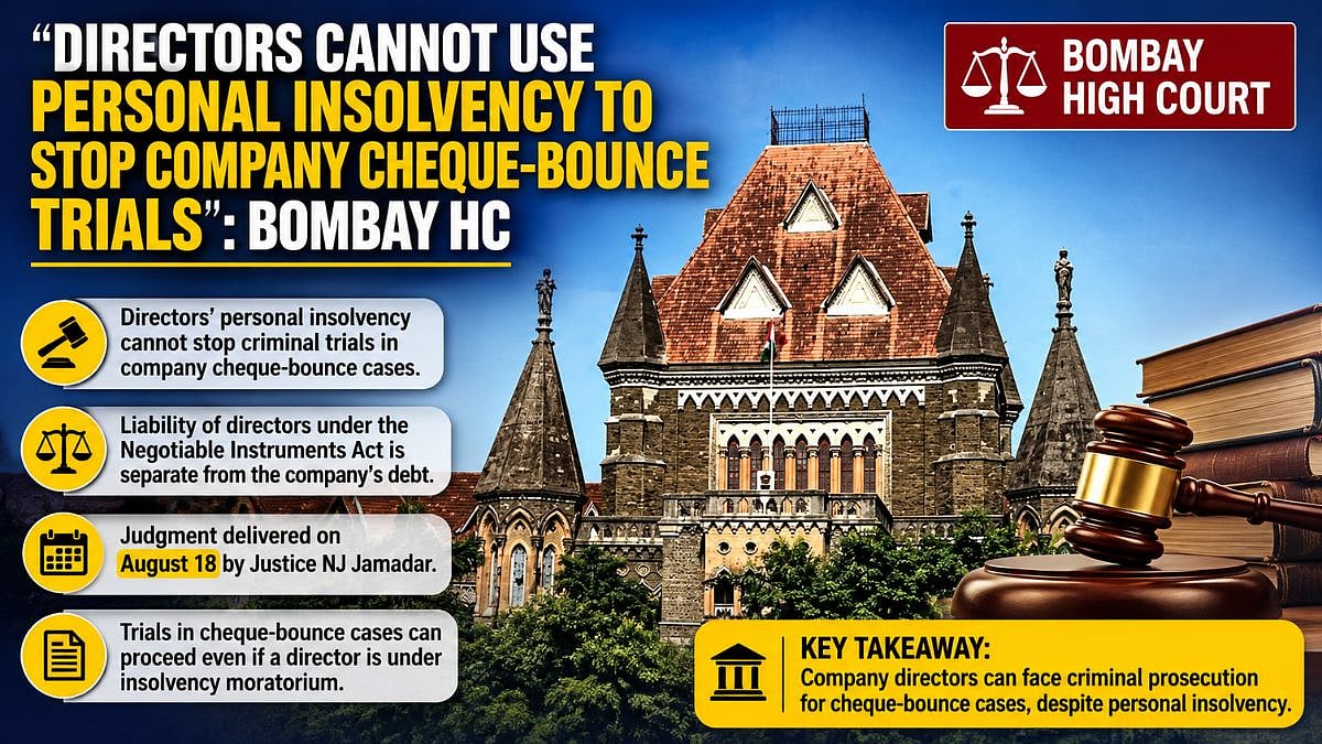 Bombay HC: Directors Can't Use Personal Insolvency To Stop Cheque-Bounce Trials