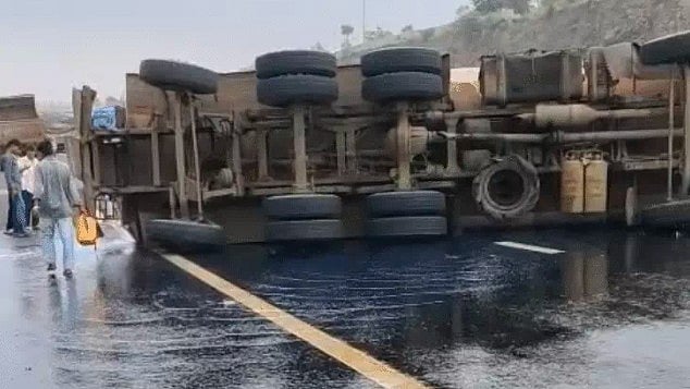 Diesel Tanker Overturns On Delhi-Mumbai Expressway