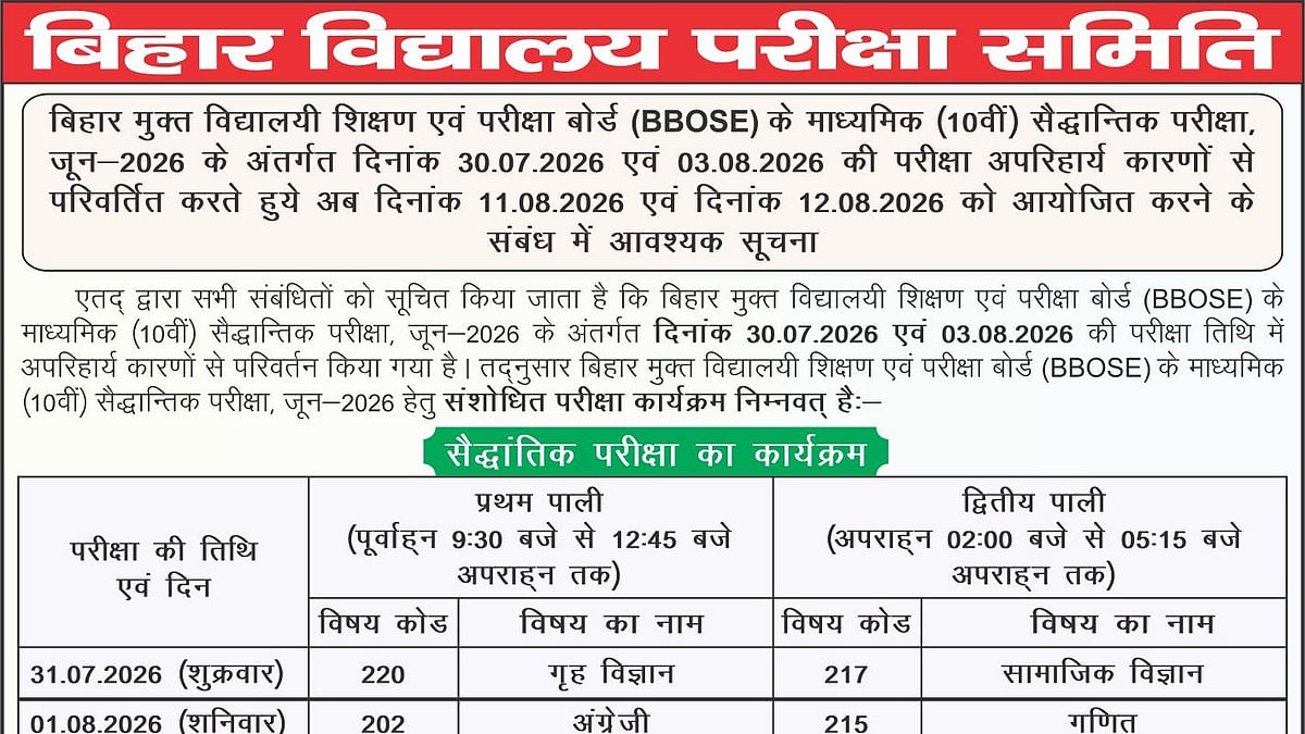 BBOSE Class 10 Exam Schedule Revised