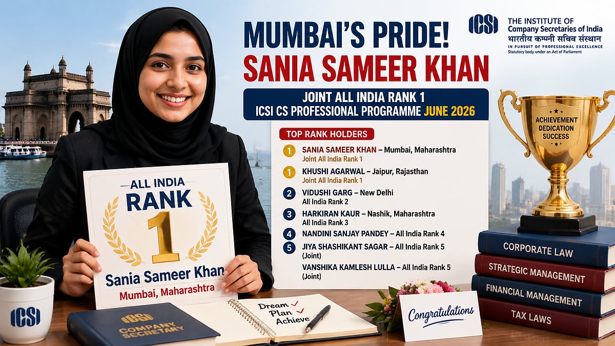 Mumbai's Sania Khan Secures Joint AIR 1 In ICSI CS Exam